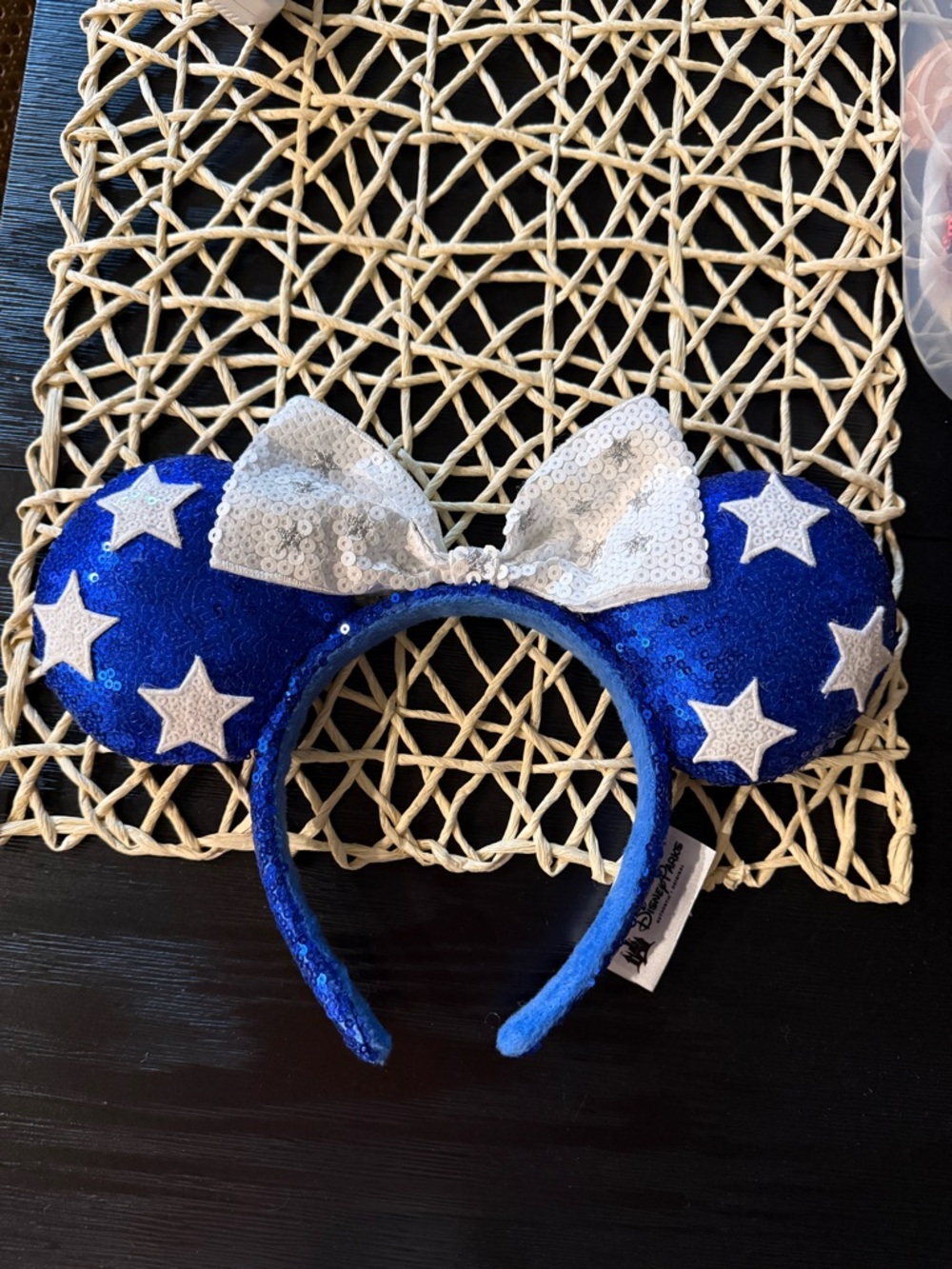 Disney Blue Sequin Star Minnie Ears Headband with Silver Bow
